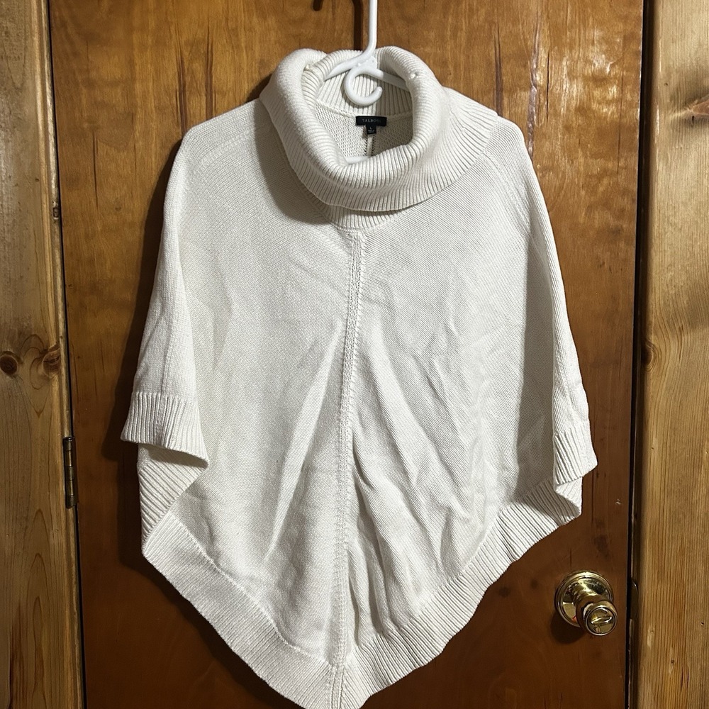 Talbots Women's Large Cream Chunky Cable Knit Round Hem Poncho Comfy Cozy‎